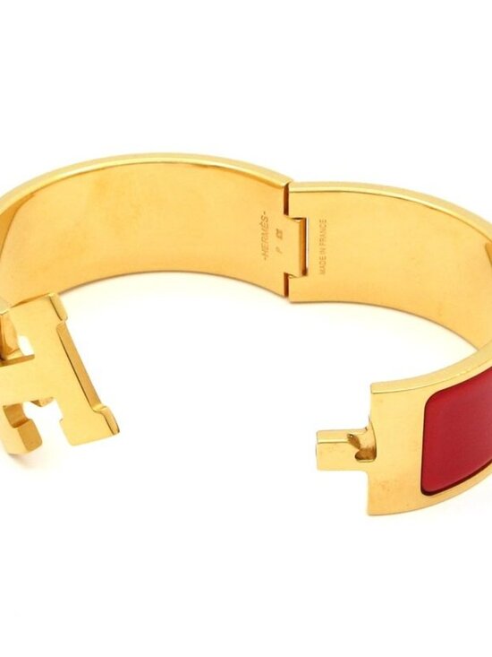Hermes Bangle Clic Clac Gold Red Bracelet - Picture 5 of 5